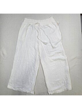 Japna Large Wide Leg 100% Cotton Sleepwear Pants White Elastic Waist Lounge